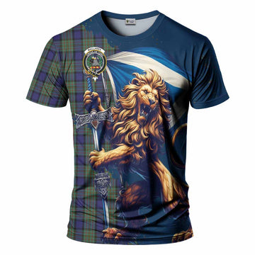 MacLaren (McLaren) Tartan Family Crest T-Shirt with Scottish Majestic Lion