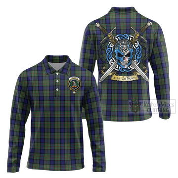 MacLaren (McLaren) Tartan Long Sleeve Polo Shirt with Family Crest Celtic Skull Style