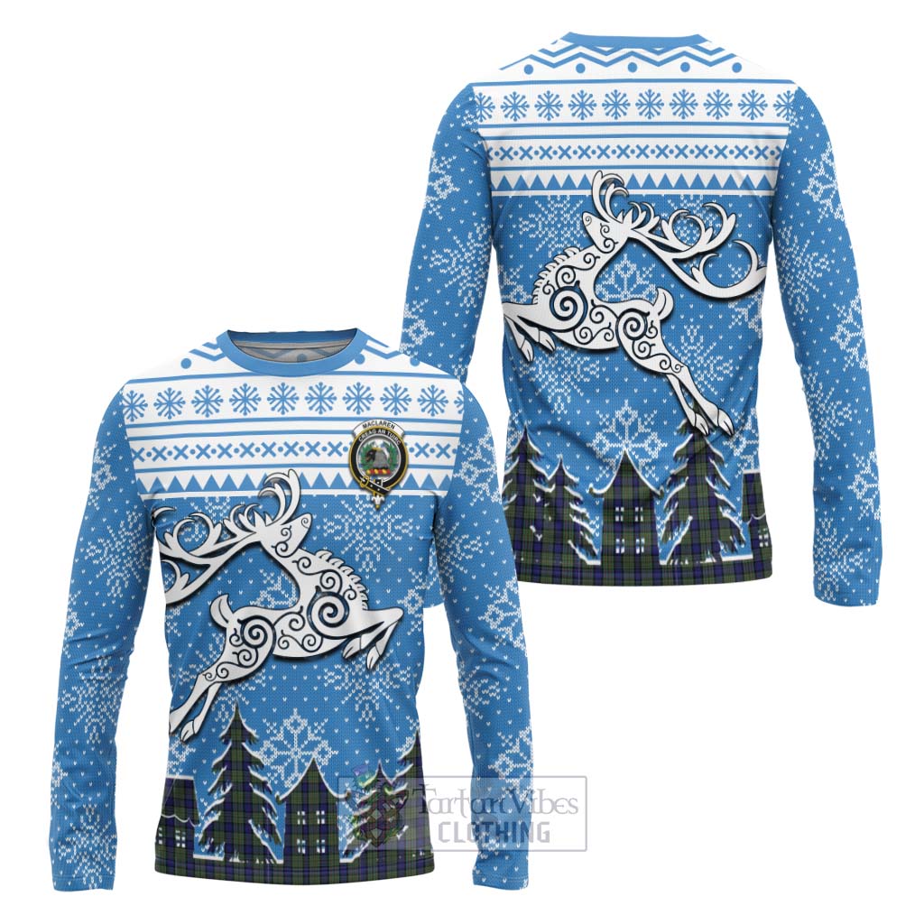 Tartan Vibes Clothing MacLaren (McLaren) Clan Christmas Long Sleeve T-Shirt Celtic Reindeer Style