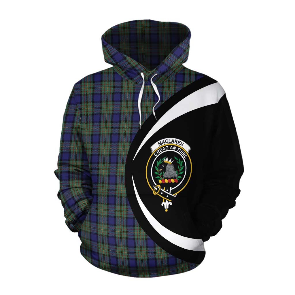 Tartan Vibes Clothing MacLaren (McLaren) Tartan Cotton Hoodie with Family Crest Circle Style