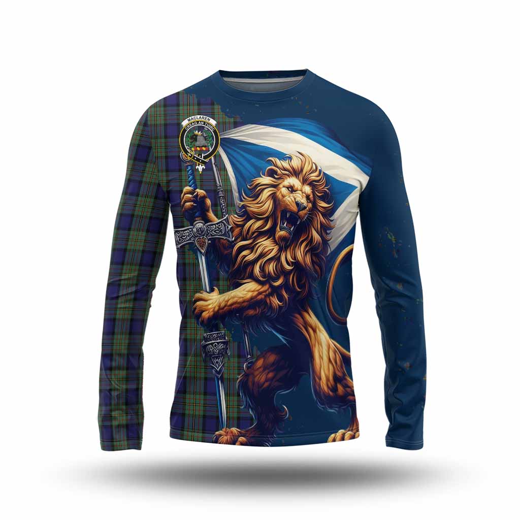 Tartan Vibes Clothing MacLaren (McLaren) Tartan Family Crest Long Sleeve T-Shirt with Scottish Majestic Lion