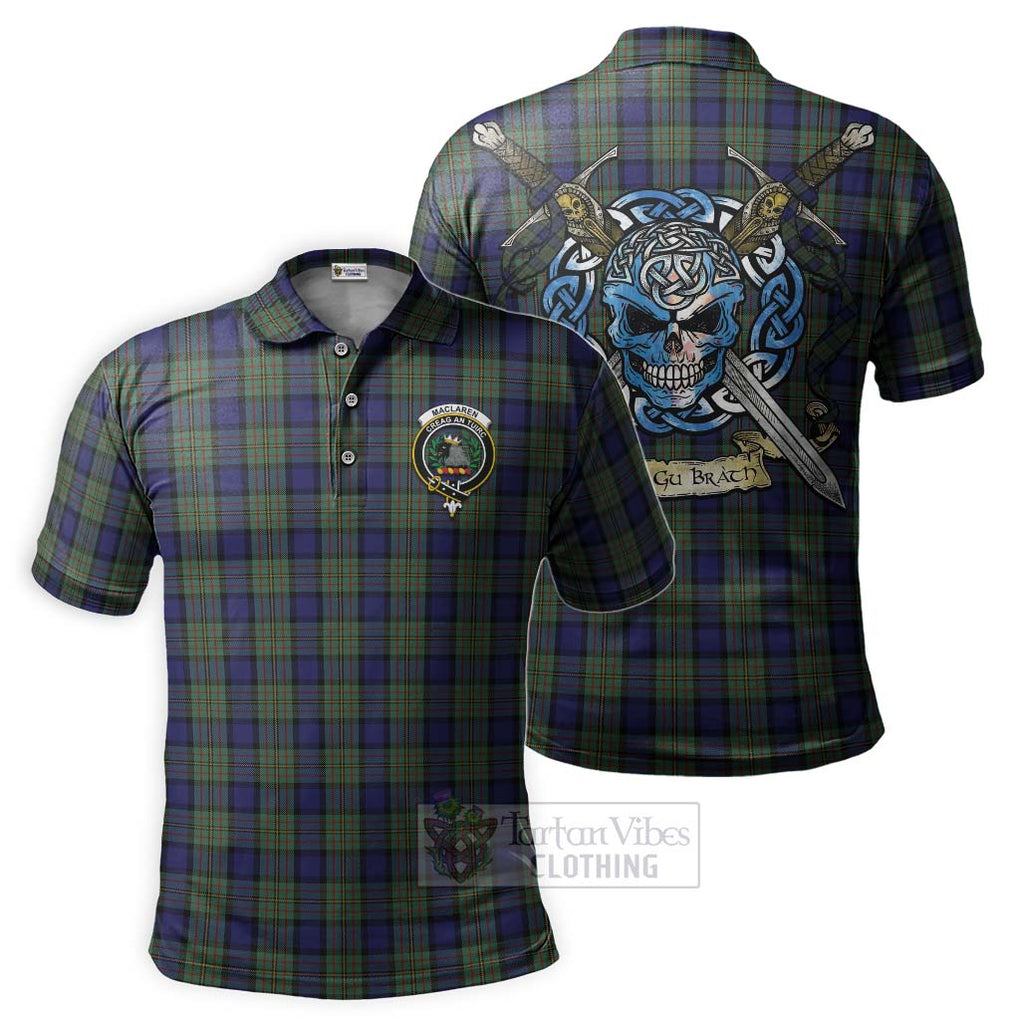 Tartan Vibes Clothing MacLaren (McLaren) Tartan Polo Shirt with Family Crest Celtic Skull Style