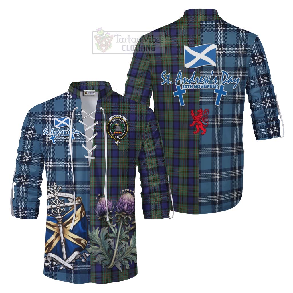 Tartan Vibes Clothing MacLaren (McLaren) Tartan Ghillie Kilt Shirt Happy St. Andrew's Day Half Tartan Style