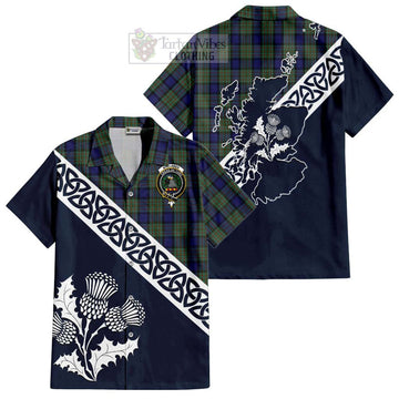 MacLaren (McLaren) Tartan Short Sleeve Button Shirt Featuring Thistle and Scotland Map