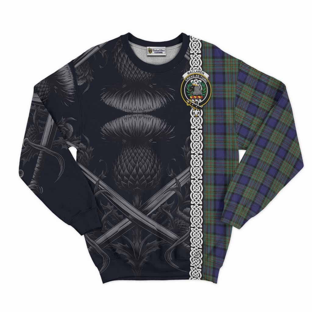 Tartan Vibes Clothing MacLaren (McLaren) Tartan Sweatshirt with Family Crest Cross Sword Thistle Celtic Vibes