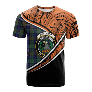 MacLaren (McLaren) Crest Tartan Cotton T-shirt with Polynesian Vibes Style - Orange Version