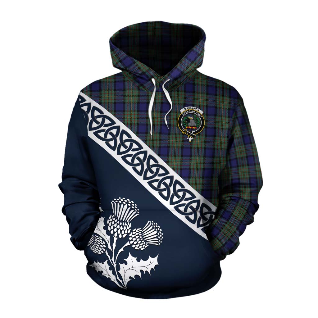 Tartan Vibes Clothing MacLaren (McLaren) Tartan Cotton Hoodie Featuring Thistle and Scotland Map