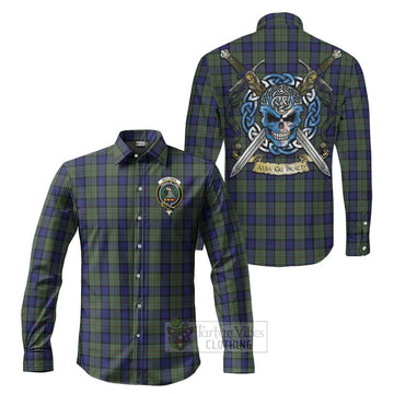 MacLaren (McLaren) Tartan Long Sleeve Button Shirt with Family Crest Celtic Skull Style