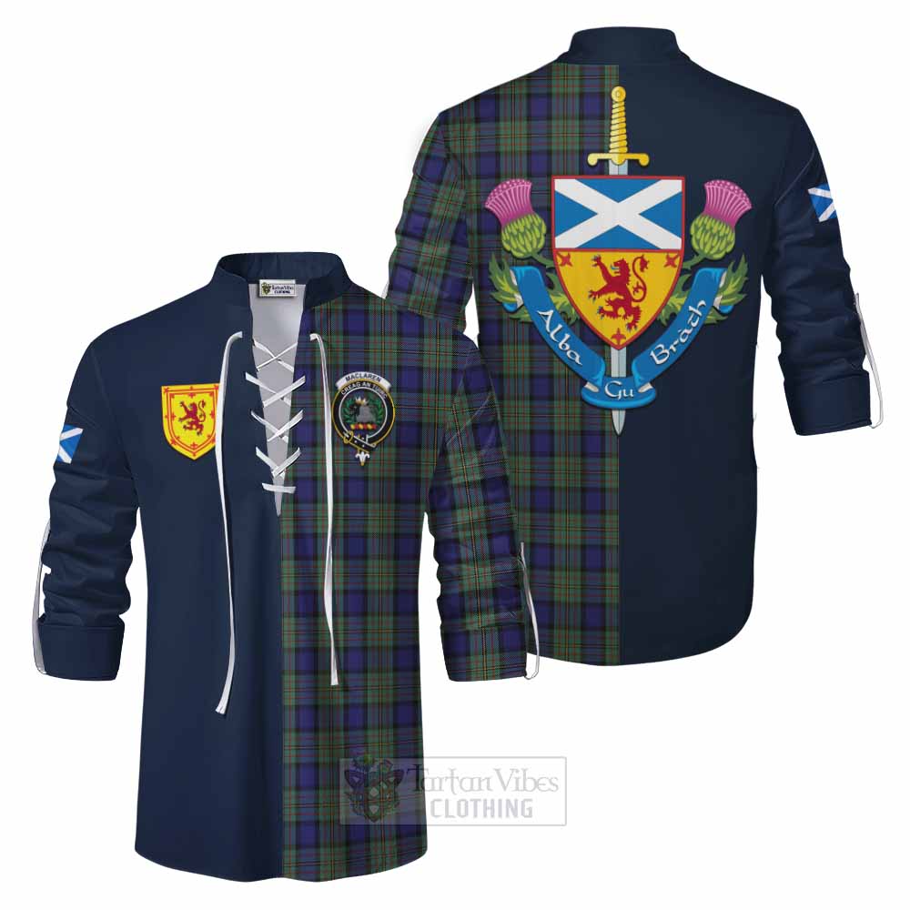 MacLaren (McLaren) Tartan Ghillie Kilt Shirt Alba with Scottish Lion Royal Arm Half Style