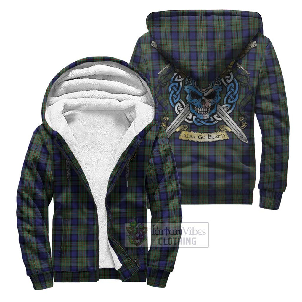 Tartan Vibes Clothing MacLaren (McLaren) Tartan Sherpa Hoodie with Family Crest Celtic Skull Style