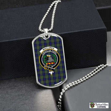 MacLaren (McLaren) Tartan Dog Tag Necklace with Family Crest