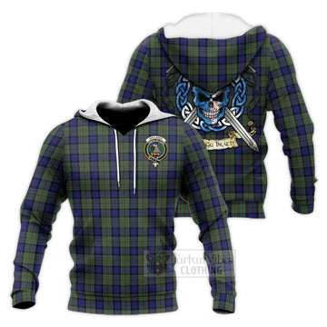 MacLaren (McLaren) Tartan Knitted Hoodie with Family Crest Celtic Skull Style