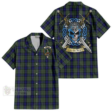 MacLaren (McLaren) Tartan Short Sleeve Button Shirt with Family Crest Celtic Skull Style