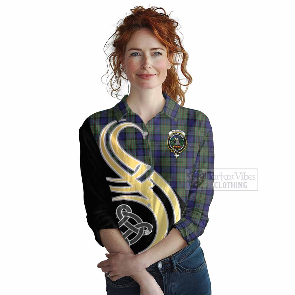 Tartan Vibes Clothing MacLaren (McLaren) Tartan Women's Casual Shirt with Family Crest and Celtic Symbol Style