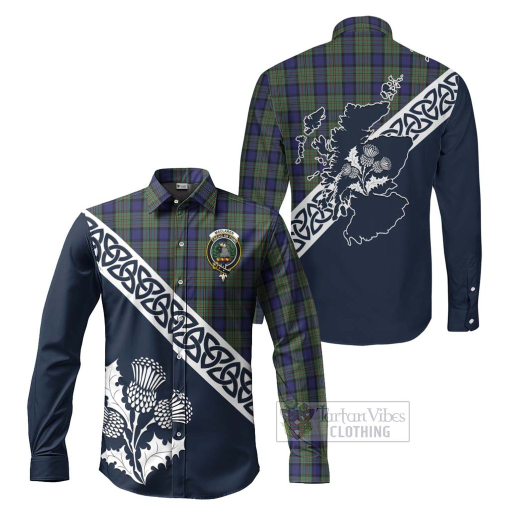 Tartan Vibes Clothing MacLaren (McLaren) Tartan Long Sleeve Button Shirt Featuring Thistle and Scotland Map