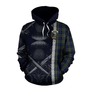 MacLaren (McLaren) Tartan Cotton Hoodie with Family Crest Cross Sword Thistle Celtic Vibes