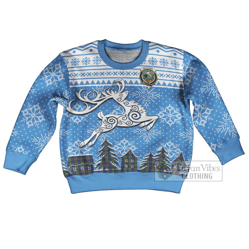 Tartan Vibes Clothing MacLaren (McLaren) Clan Christmas Kid Ugly Sweater with Tartan and Celtic Raindeer Style