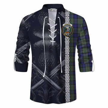 MacLaren (McLaren) Tartan Ghillie Kilt Shirt with Family Crest Cross Sword Thistle Celtic Vibes