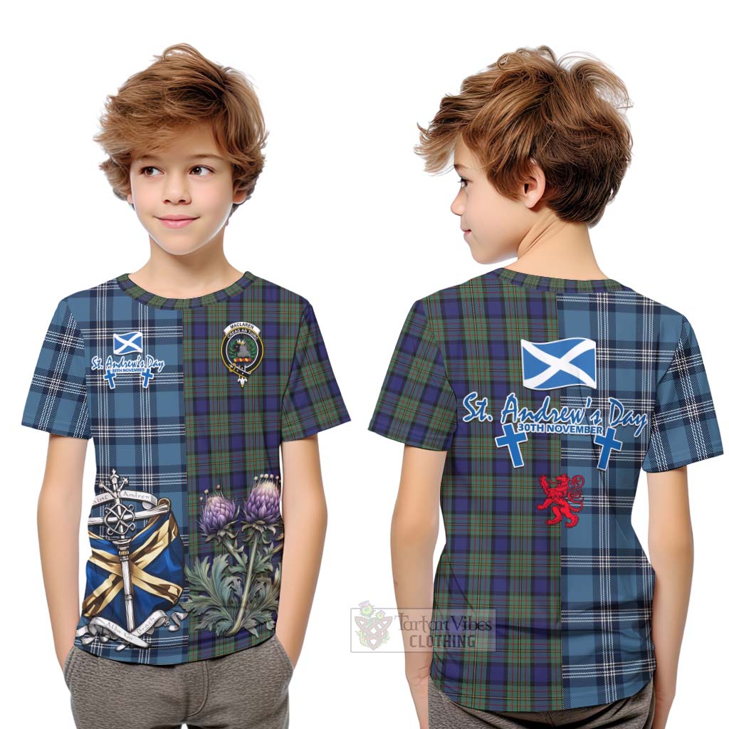 Tartan Vibes Clothing MacLaren (McLaren) Tartan Kid T-Shirt Happy St. Andrew's Day Half Tartan Style