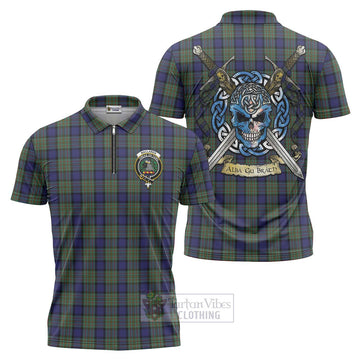 MacLaren (McLaren) Tartan Zipper Polo Shirt with Family Crest Celtic Skull Style