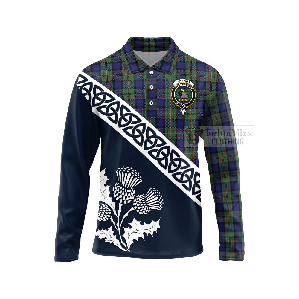 Tartan Vibes Clothing MacLaren (McLaren) Tartan Long Sleeve Polo Shirt Featuring Thistle and Scotland Map