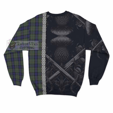 MacLaren (McLaren) Tartan Sweatshirt with Family Crest Cross Sword Thistle Celtic Vibes