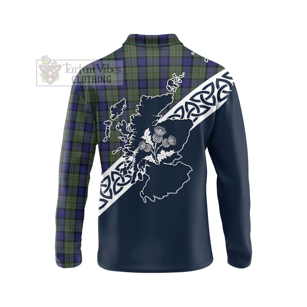 Tartan Vibes Clothing MacLaren (McLaren) Tartan Long Sleeve Polo Shirt Featuring Thistle and Scotland Map