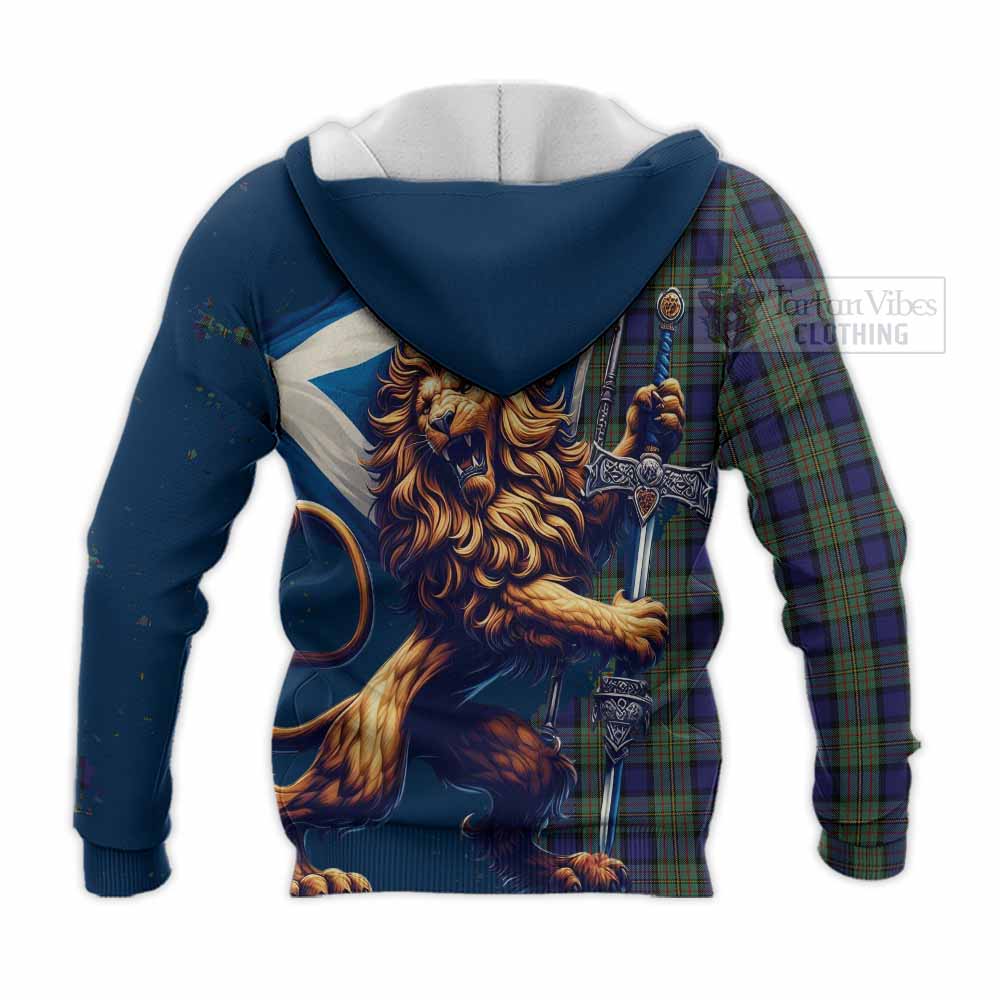 Tartan Vibes Clothing MacLaren (McLaren) Tartan Family Crest Knitted Hoodie with Scottish Majestic Lion