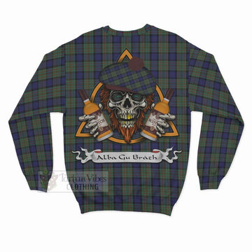 MacLaren (McLaren) Tartan Sweatshirt with Family Crest and Bearded Skull Holding Bottles of Whiskey