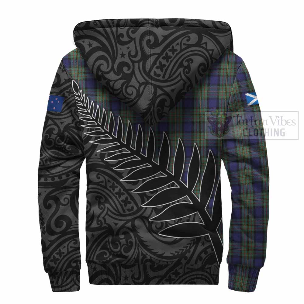 Tartan Vibes Clothing MacLaren (McLaren) Crest Tartan Sherpa Hoodie with New Zealand Silver Fern Half Style