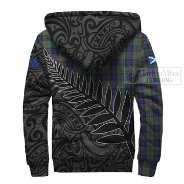 MacLaren (McLaren) Crest Tartan Sherpa Hoodie with New Zealand Silver Fern Half Style