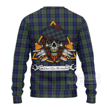 MacLaren (McLaren) Tartan Ugly Sweater with Family Crest and Bearded Skull Holding Bottles of Whiskey