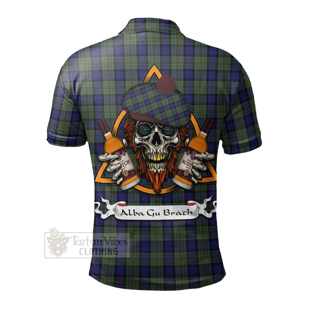 Tartan Vibes Clothing MacLaren (McLaren) Tartan Polo Shirt with Family Crest and Bearded Skull Holding Bottles of Whiskey