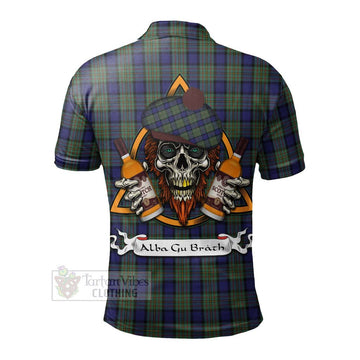 MacLaren (McLaren) Tartan Polo Shirt with Family Crest and Bearded Skull Holding Bottles of Whiskey