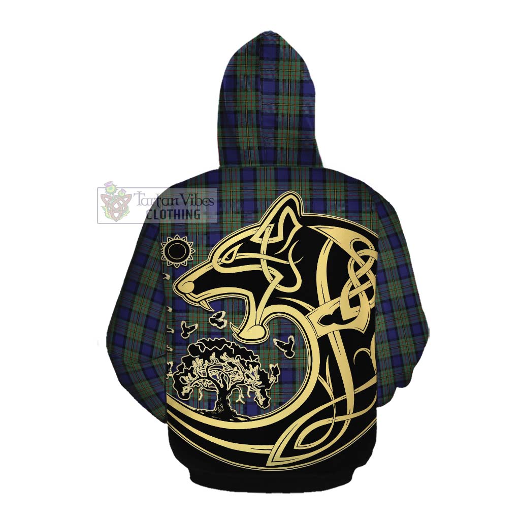 Tartan Vibes Clothing MacLaren (McLaren) Tartan Cotton Hoodie with Family Crest Celtic Wolf Style