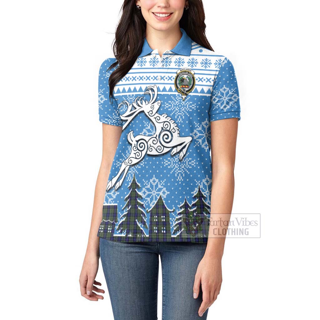 Tartan Vibes Clothing MacLaren (McLaren) Clan Christmas Women's Polo Shirt Celtic Reindeer Style