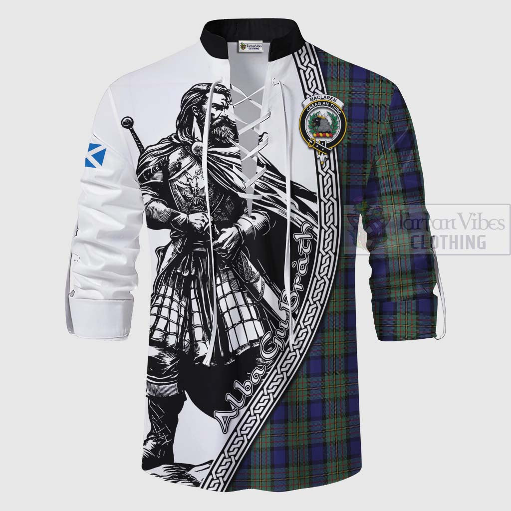 Tartan Vibes Clothing MacLaren (McLaren) Tartan Clan Crest Ghillie Kilt Shirt with Highlander Warrior Celtic Style