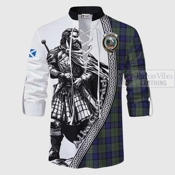 MacLaren (McLaren) Tartan Clan Crest Ghillie Kilt Shirt with Highlander Warrior Celtic Style