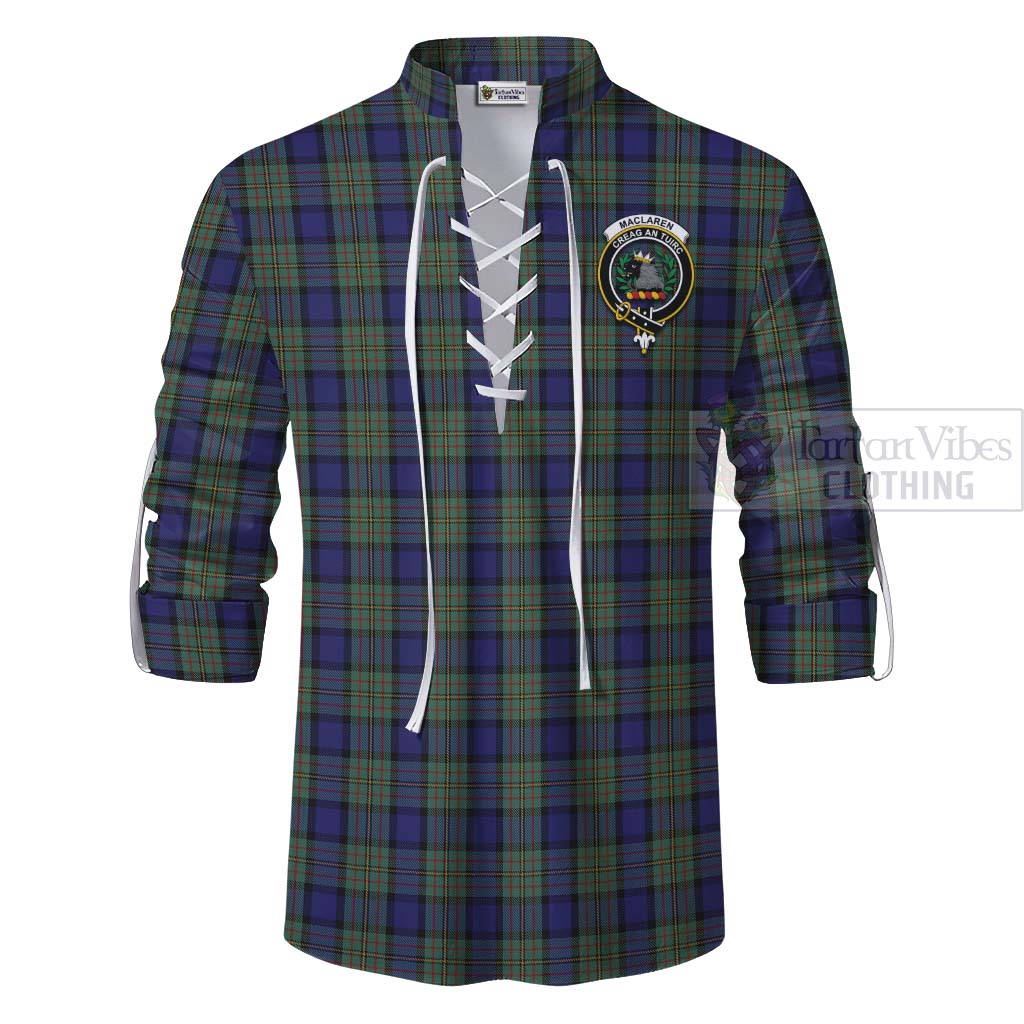 Tartan Vibes Clothing MacLaren (McLaren) Tartan Ghillie Kilt Shirt with Family Crest and Bearded Skull Holding Bottles of Whiskey