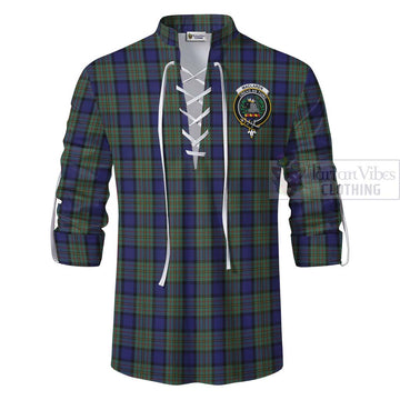 MacLaren (McLaren) Tartan Ghillie Kilt Shirt with Family Crest and Bearded Skull Holding Bottles of Whiskey