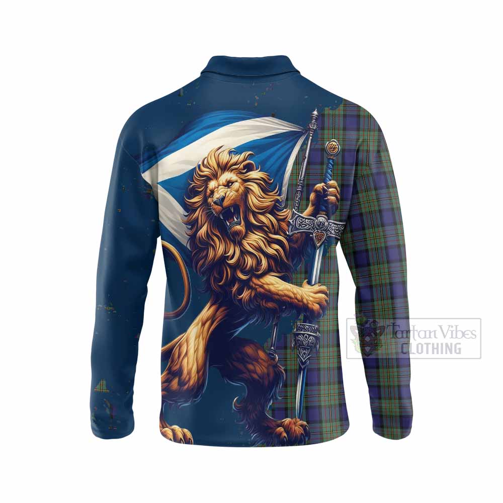 Tartan Vibes Clothing MacLaren (McLaren) Tartan Family Crest Long Sleeve Polo Shirt with Scottish Majestic Lion