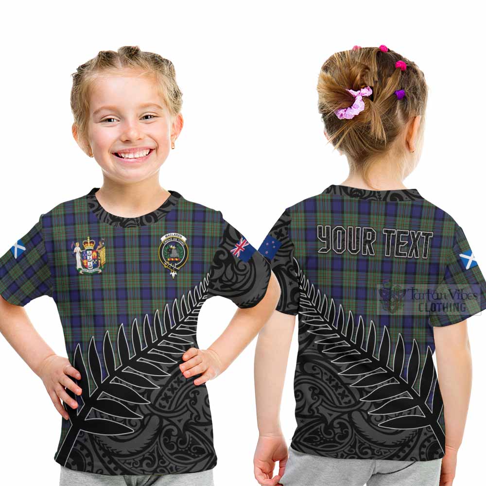 Tartan Vibes Clothing MacLaren (McLaren) Crest Tartan Kid T-Shirt with New Zealand Silver Fern Half Style