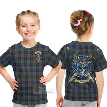 MacLaren (McLaren) Tartan Kid T-Shirt with Family Crest Celtic Skull Style