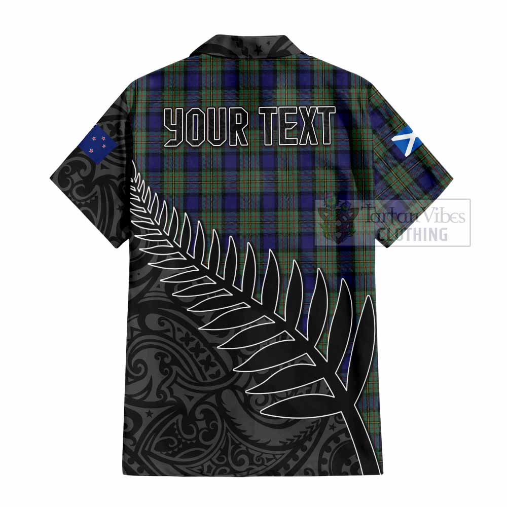 Tartan Vibes Clothing MacLaren (McLaren) Crest Tartan Short Sleeve Button Shirt with New Zealand Silver Fern Half Style