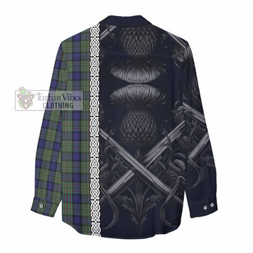 MacLaren (McLaren) Tartan Women's Casual Shirt with Family Crest Cross Sword Thistle Celtic Vibes