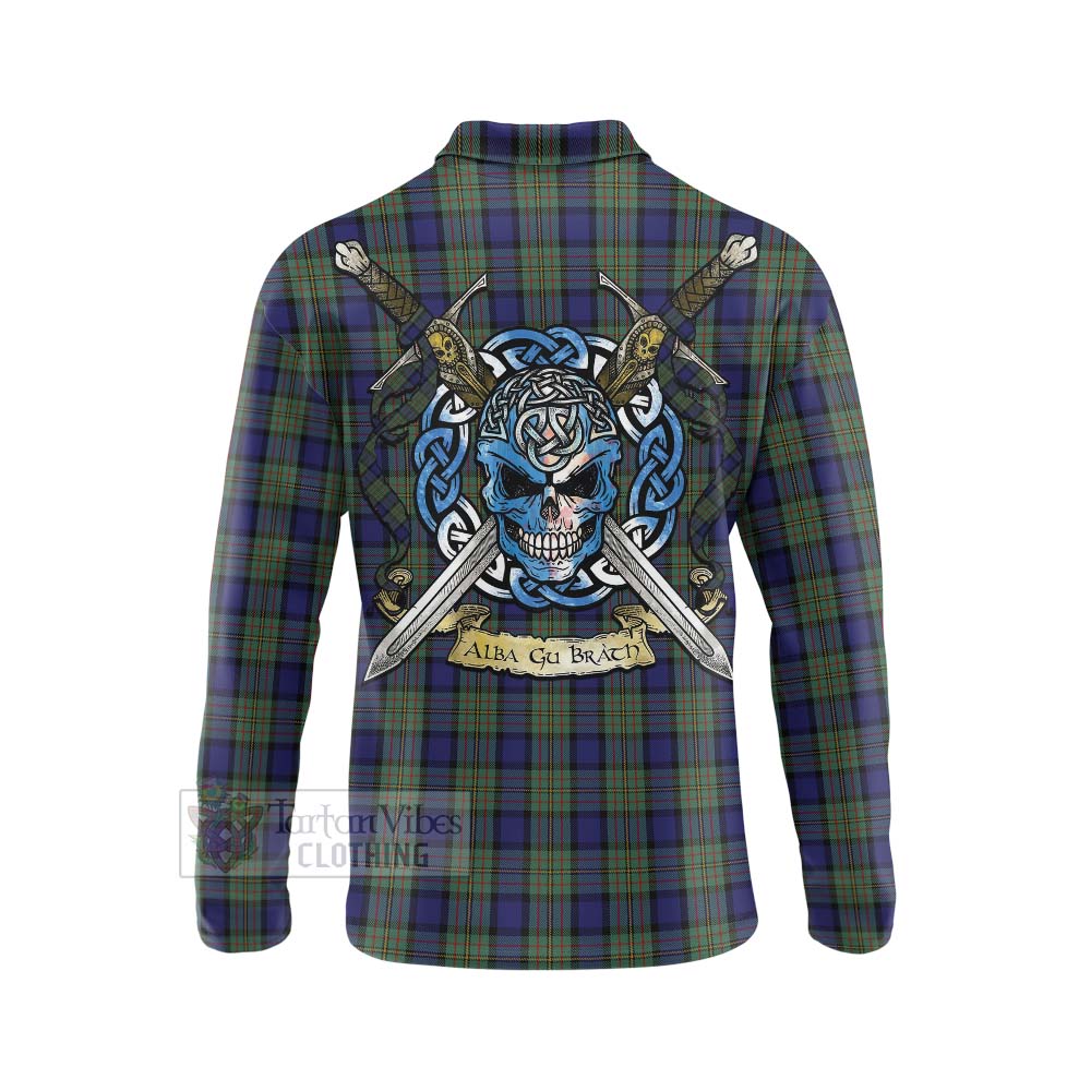 Tartan Vibes Clothing MacLaren (McLaren) Tartan Long Sleeve Polo Shirt with Family Crest Celtic Skull Style