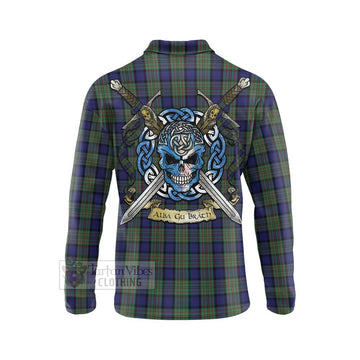 MacLaren (McLaren) Tartan Long Sleeve Polo Shirt with Family Crest Celtic Skull Style