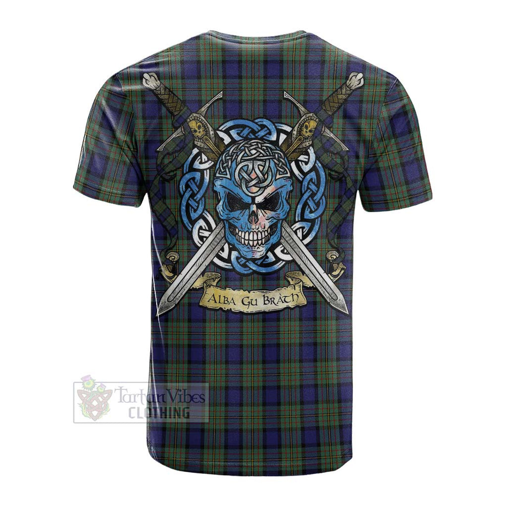 Tartan Vibes Clothing MacLaren (McLaren) Tartan Cotton T-shirt with Family Crest Celtic Skull Style