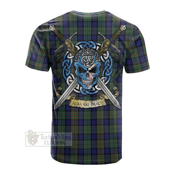 MacLaren (McLaren) Tartan Cotton T-shirt with Family Crest Celtic Skull Style