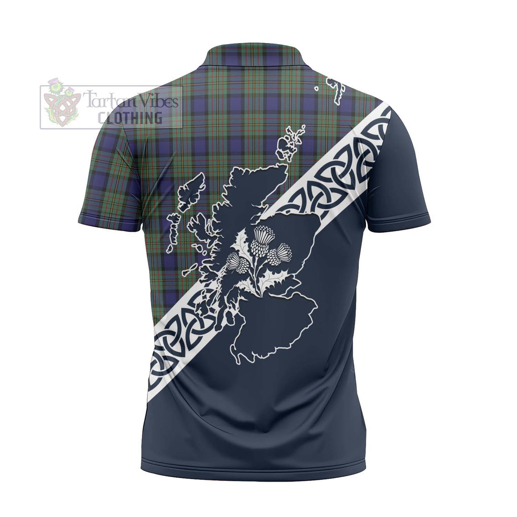 Tartan Vibes Clothing MacLaren (McLaren) Tartan Zipper Polo Shirt Featuring Thistle and Scotland Map